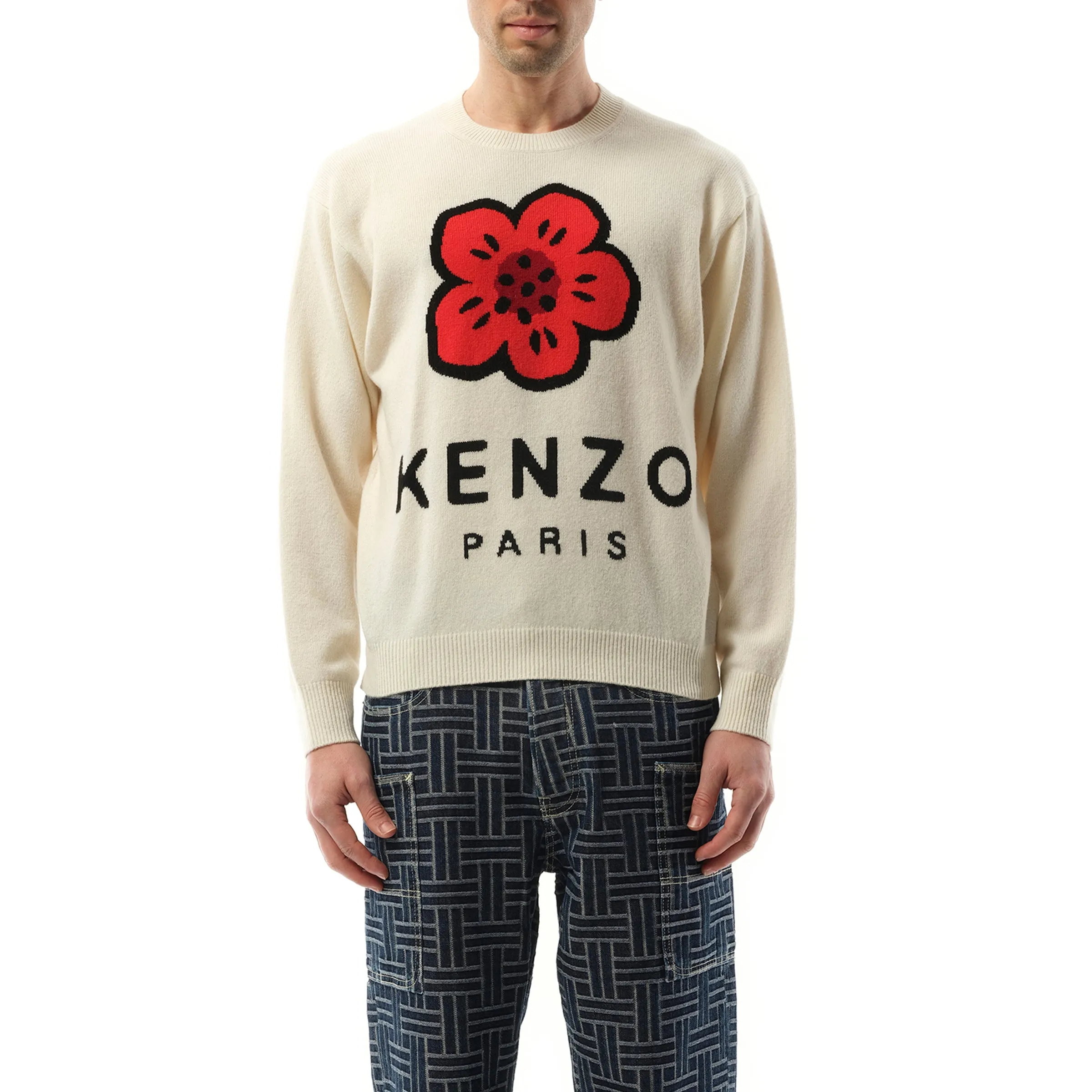 Knit Boke Flower Placed Sweater in Off White sold by MARAIS