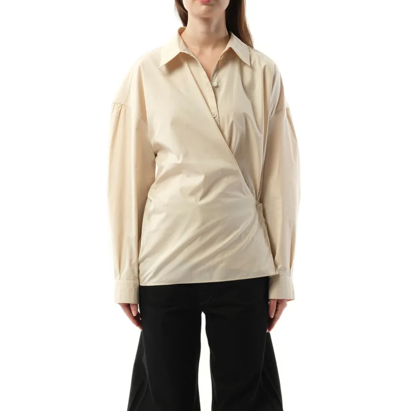 Straight Collar Twisted Shirt in Light Cream sold by MARAIS