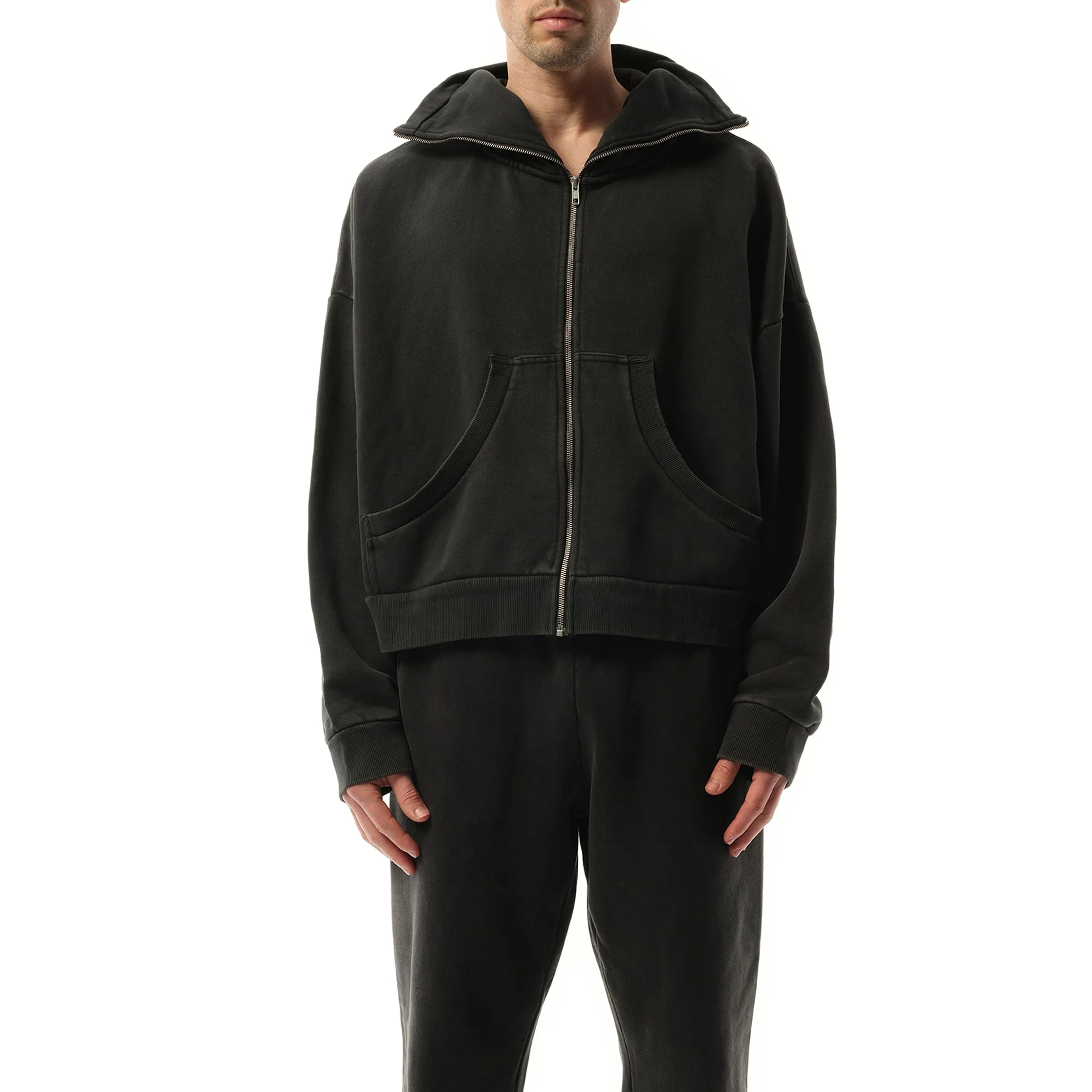 Full Zip Hoodie in Washed Black sold by MARAIS