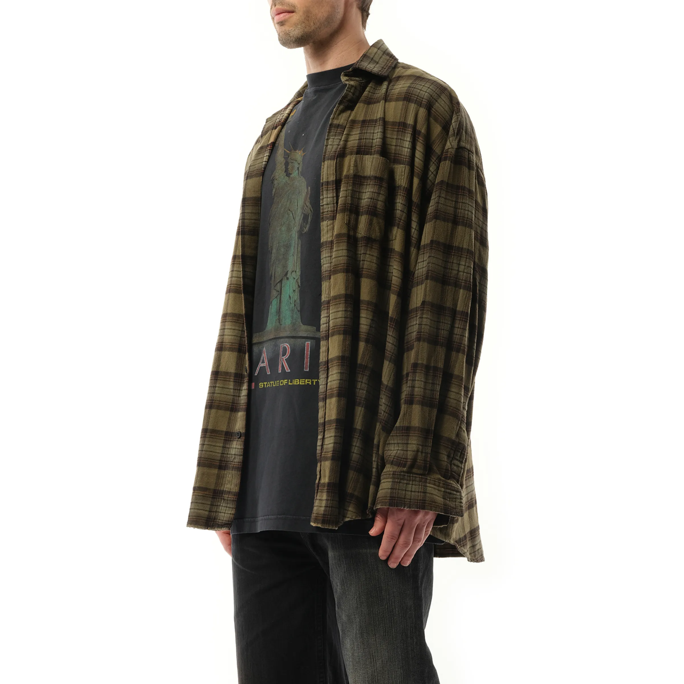 Overprint Check Flannel Layered Shirt in Light Khaki sold by MARAIS product image thumbnail 5