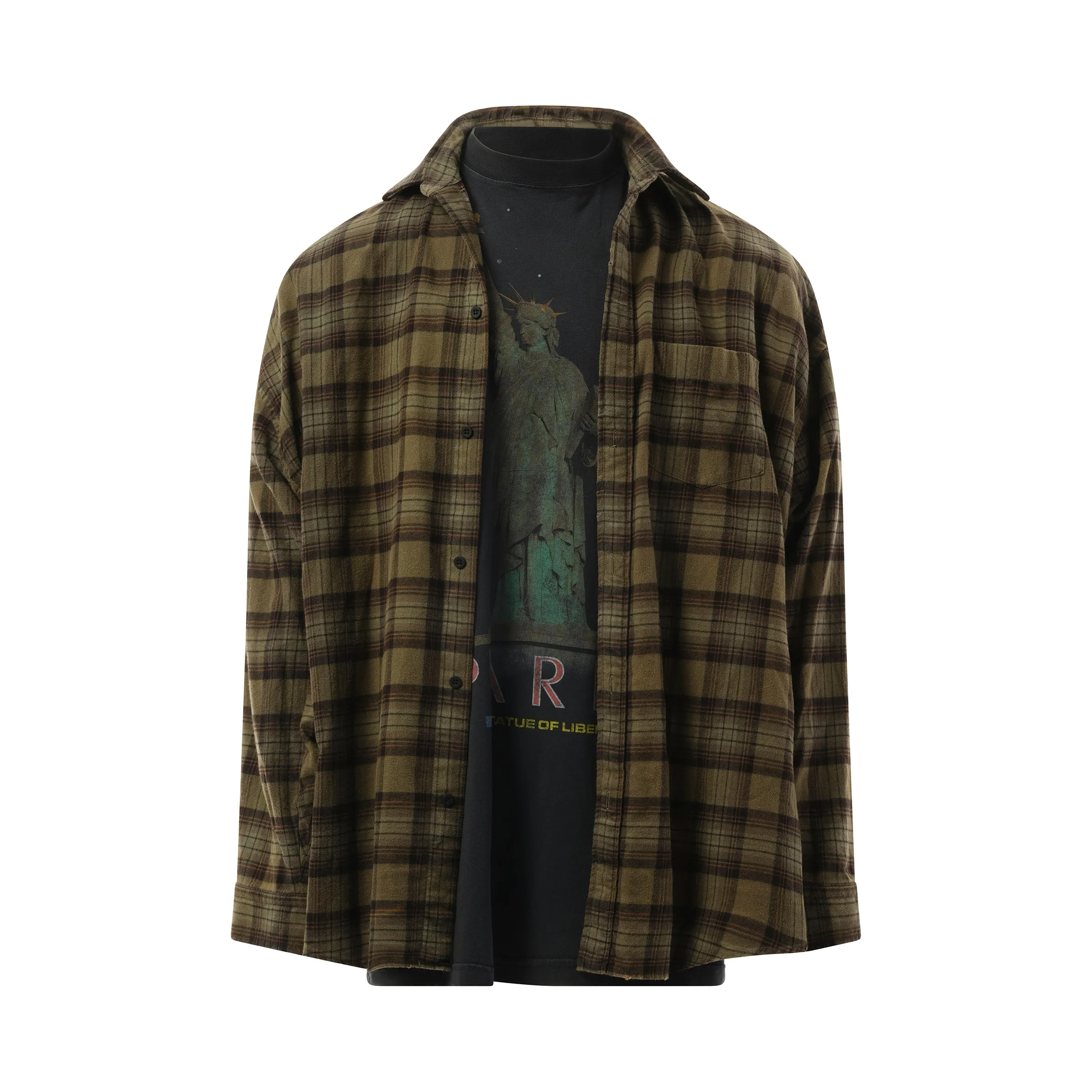 Overprint Check Flannel Layered Shirt in Light Khaki sold by MARAIS product image thumbnail 2