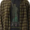 Overprint Check Flannel Layered Shirt in Light Khaki sold by MARAIS
