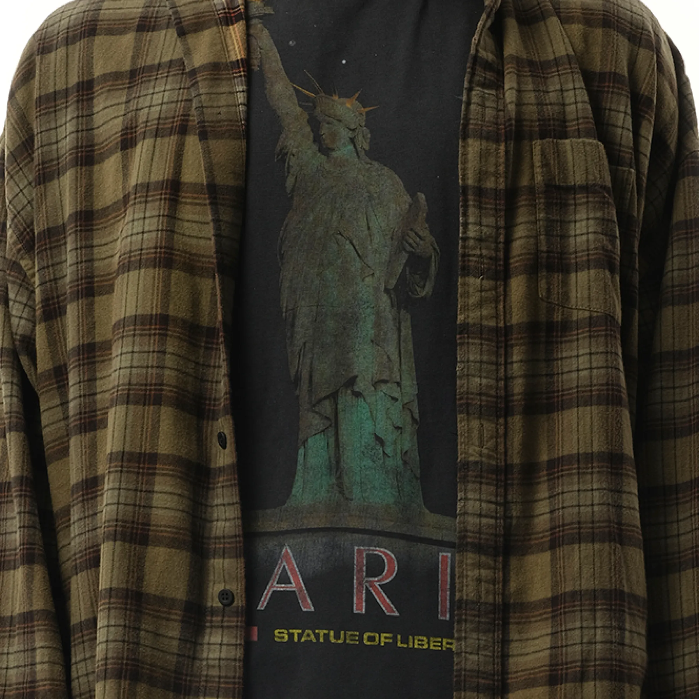 Overprint Check Flannel Layered Shirt in Light Khaki sold by MARAIS product image thumbnail 3