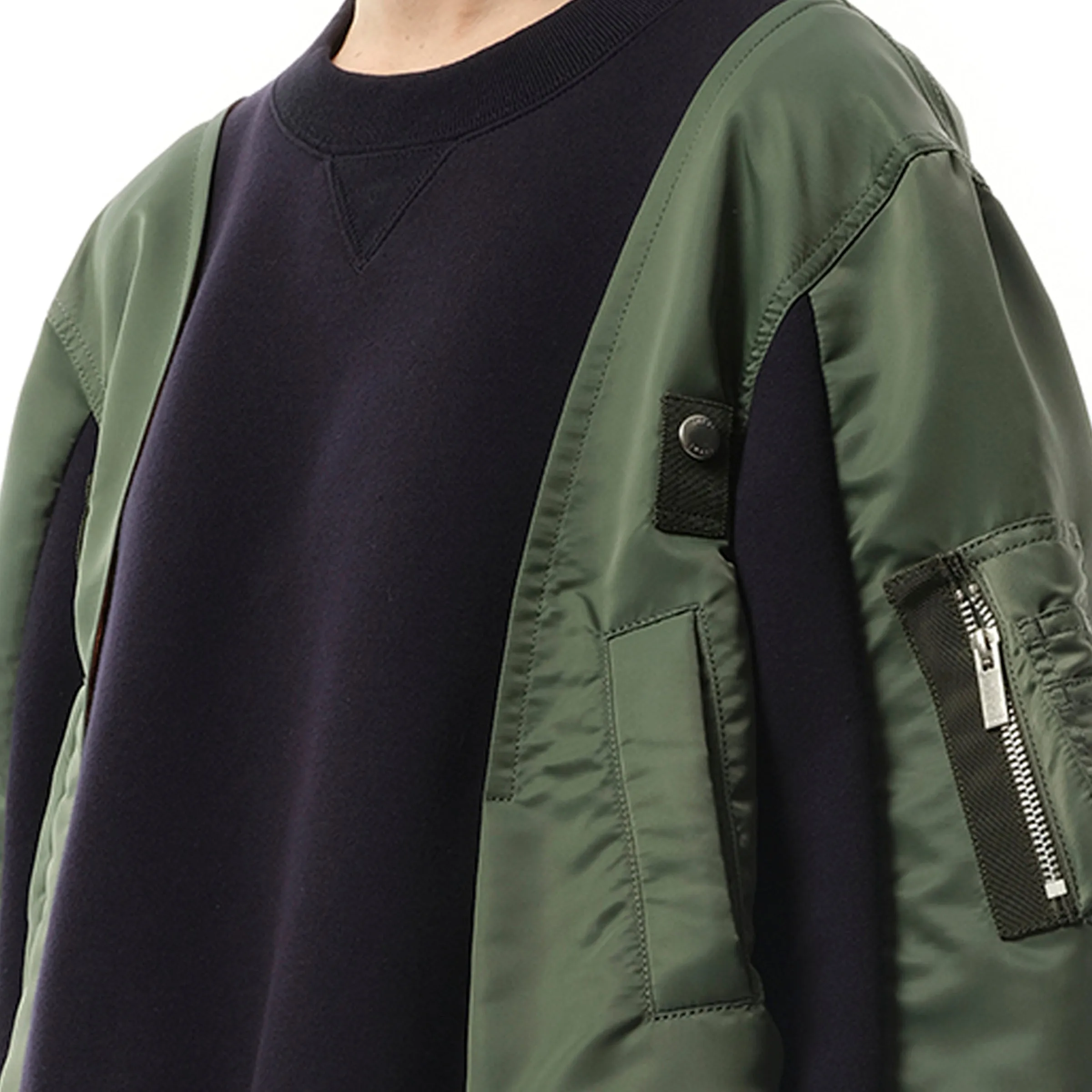 Nylon Twill Sponge Sweat Pullover in Navy/Khaki sold by MARAIS product image thumbnail 3