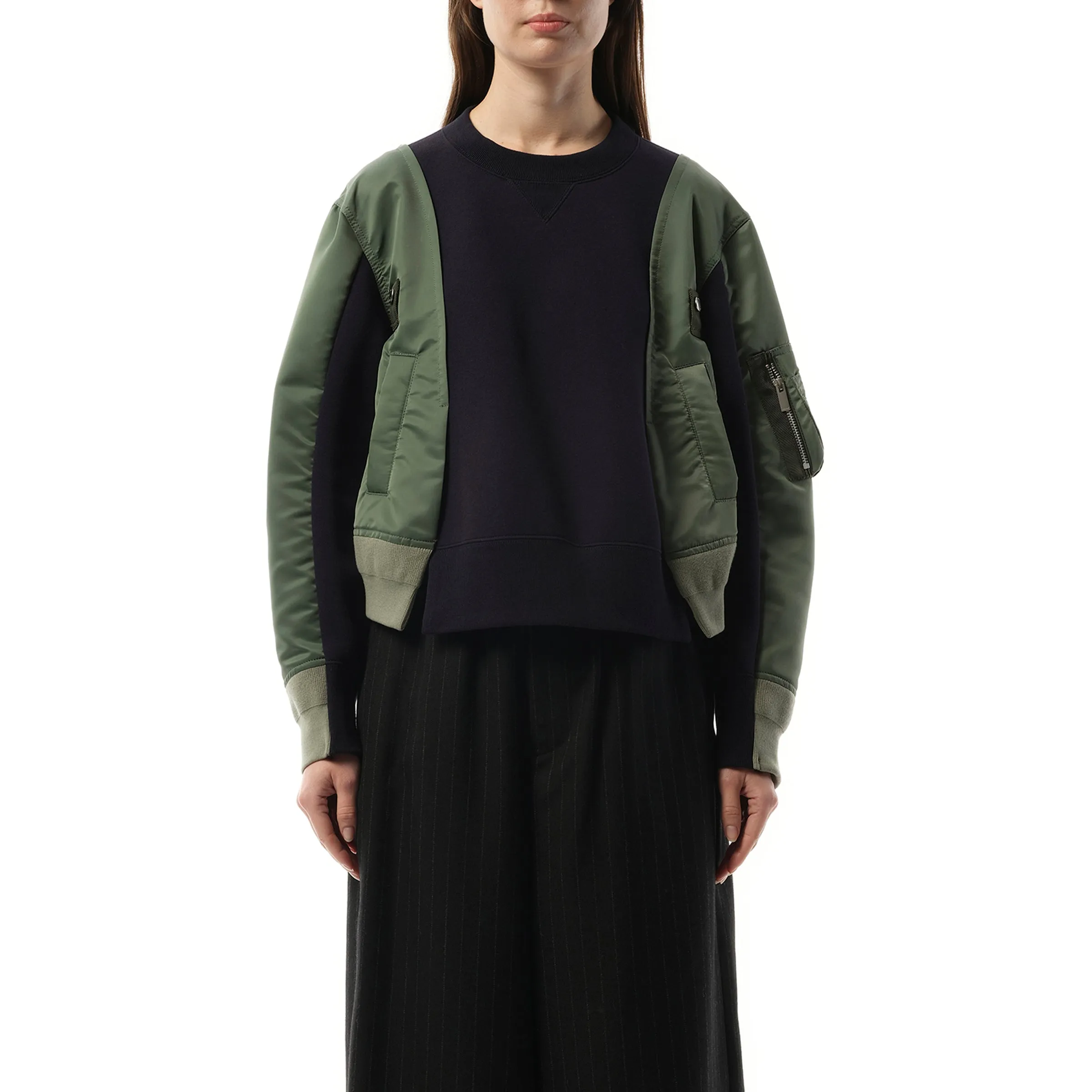 Nylon Twill Sponge Sweat Pullover in Navy/Khaki sold by MARAIS