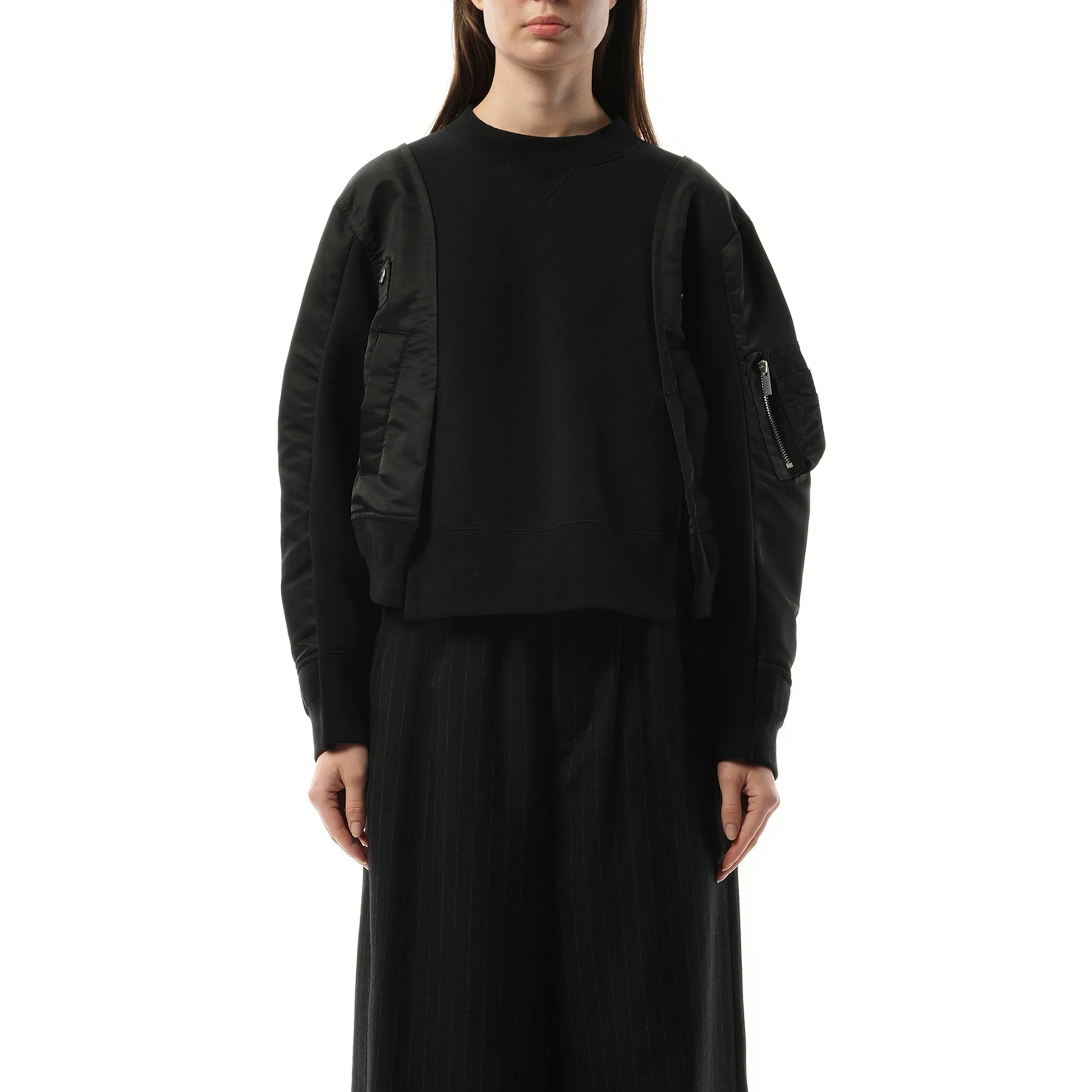 Nylon Twill x Sponge Sweat Pullover in Black sold by MARAIS