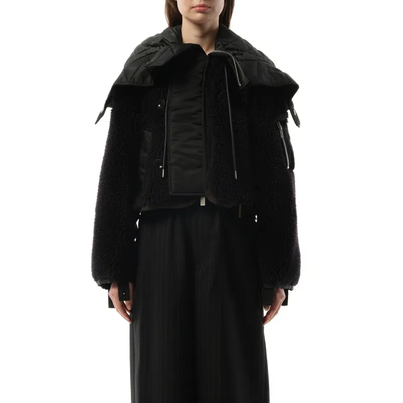 Faux Shearling x Nylon Twill Blouson in Black sold by MARAIS
