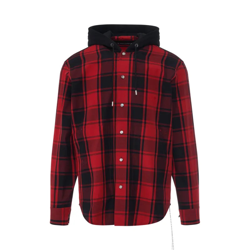Hooded Plaid Shirt in Red sold by MARAIS