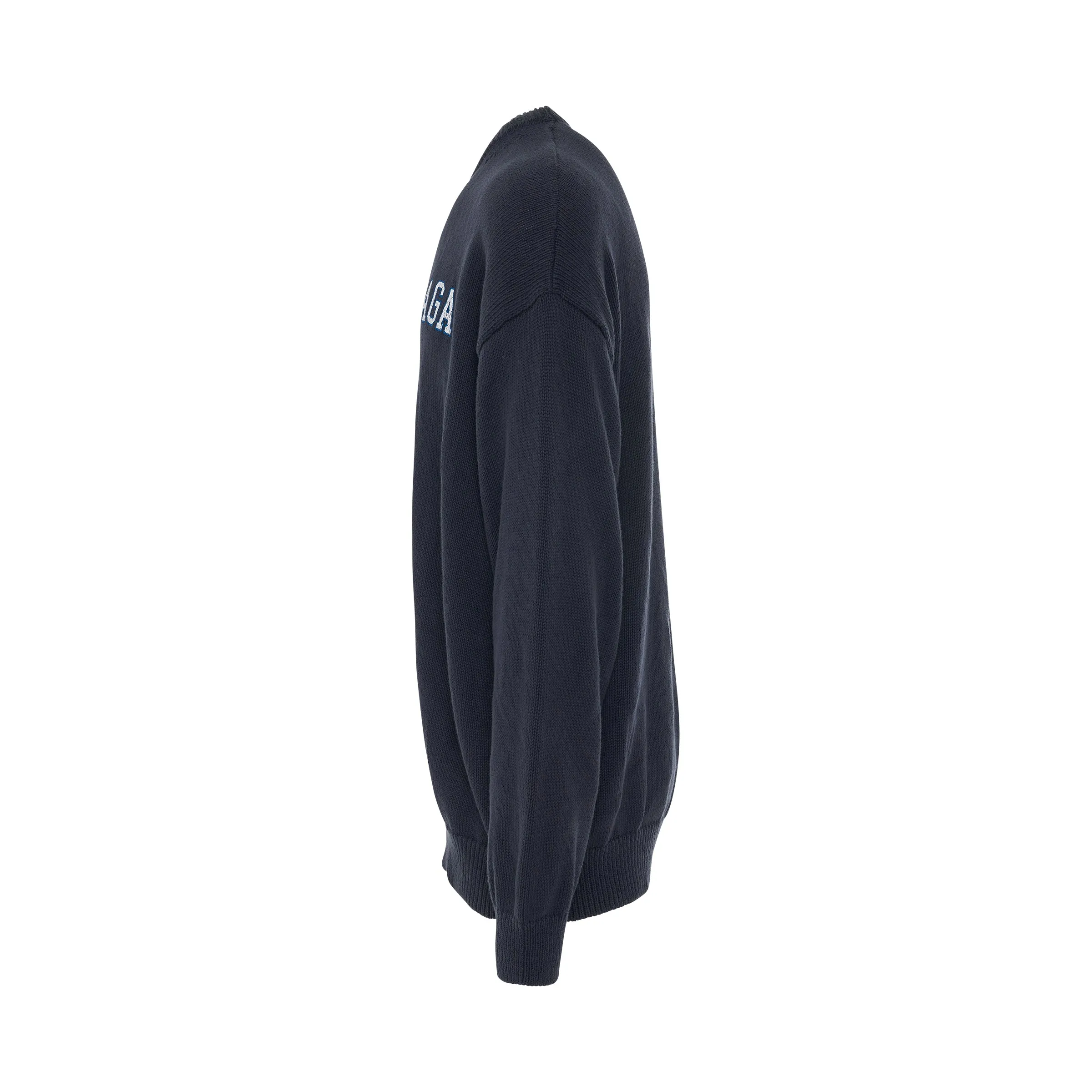 College Crest Knit Long Sleeve Crewneck in Navy/White sold by MARAIS product image thumbnail 3