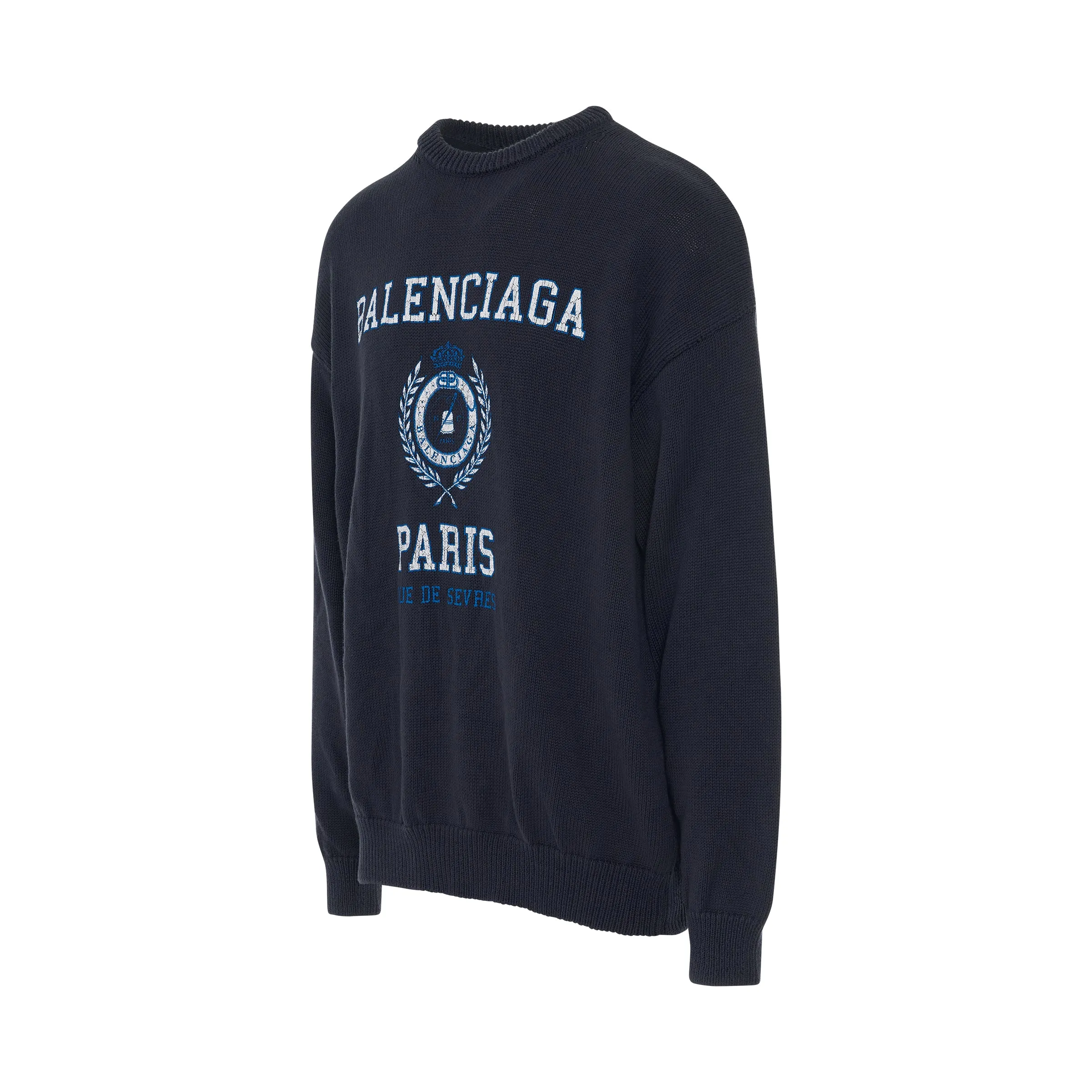 College Crest Knit Long Sleeve Crewneck in Navy/White sold by MARAIS product image thumbnail 2