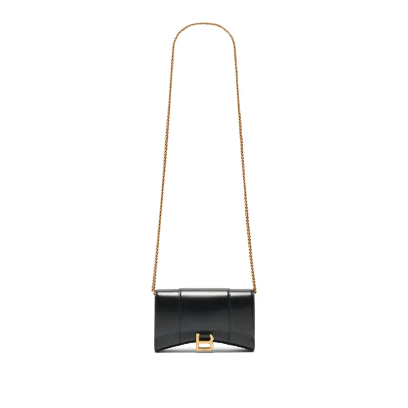 Hourglass Wallet On Chain in Black Smooth Leather made by Balenciaga
