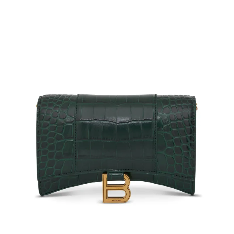 Hourglass Embossed Croco Wallet On Chain in Forest Green sold by MARAIS