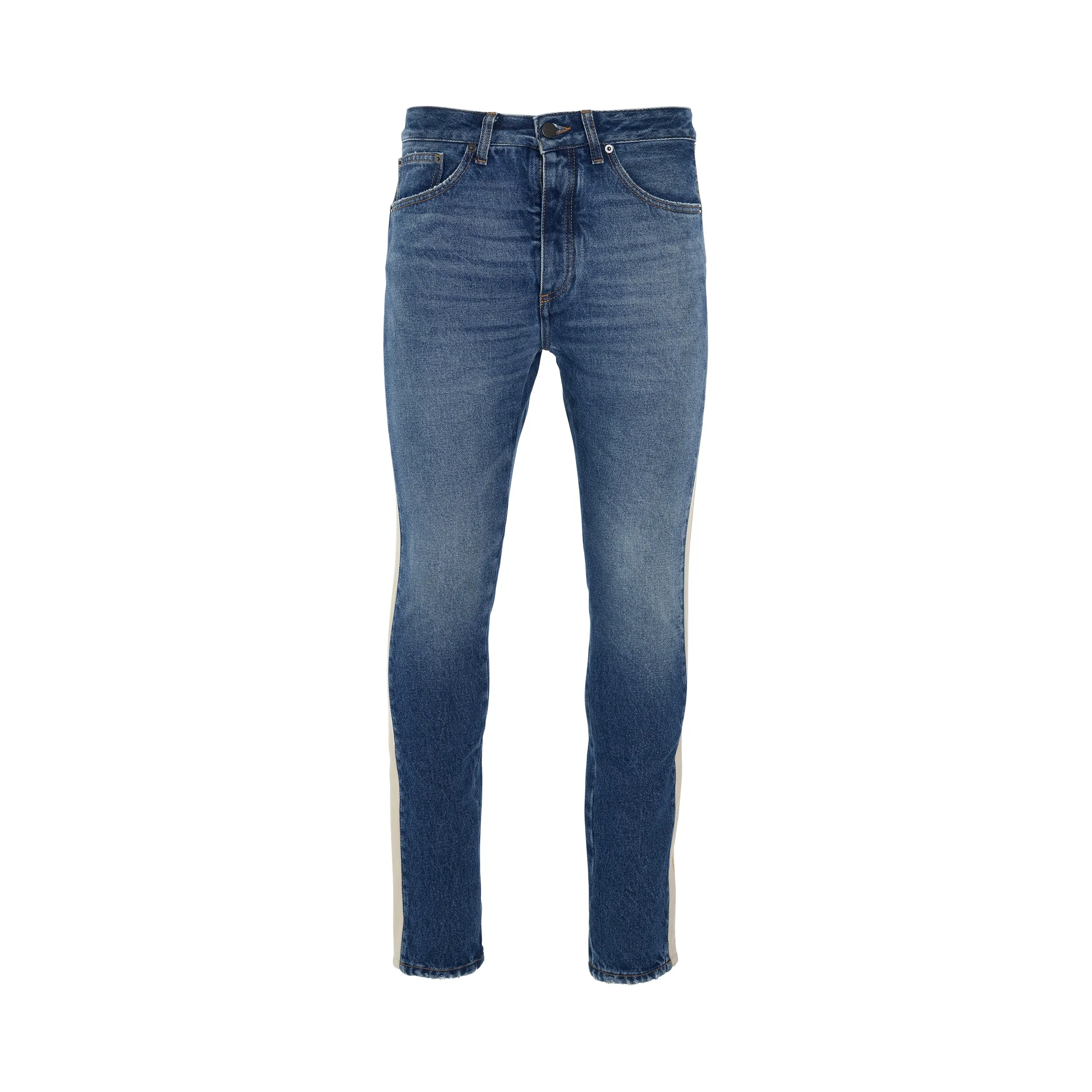 Indigo Track Denim Pants in Light Blue sold by MARAIS