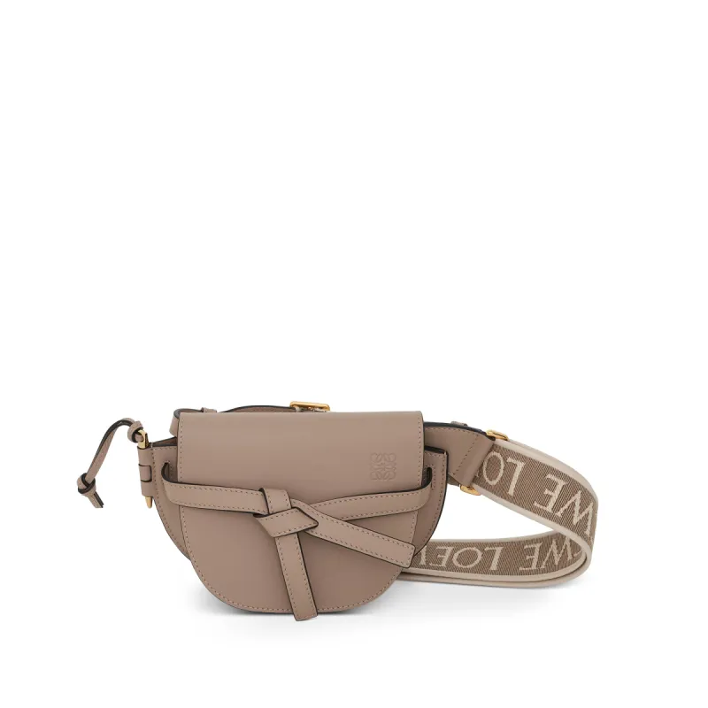 Mini Gate Dual Bag in Soft Calfskin and Jacquard Strap in Sand sold by MARAIS