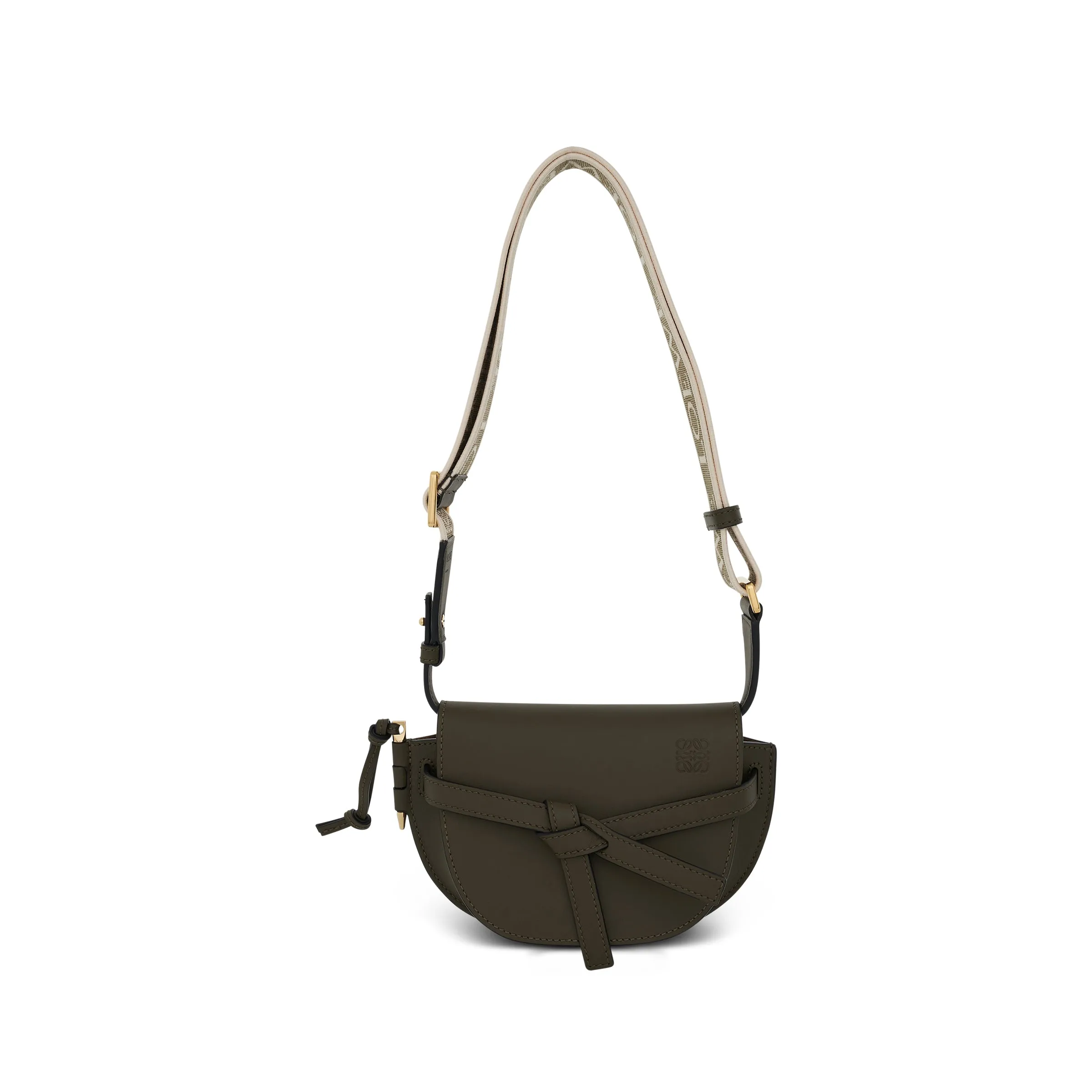 Mini Gate Dual Bag in Soft Calfskin and Jacquard Strap in Green sold by MARAIS product image thumbnail 2