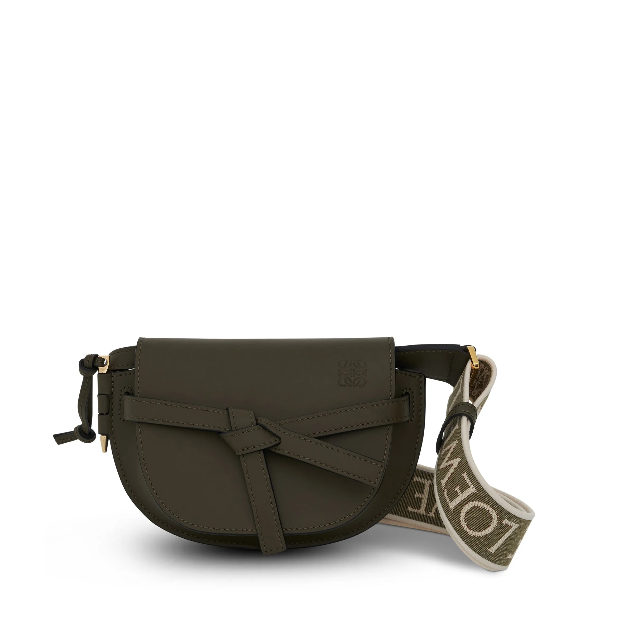 Mini Gate Dual Bag in Soft Calfskin and Jacquard Strap in Green sold by MARAIS