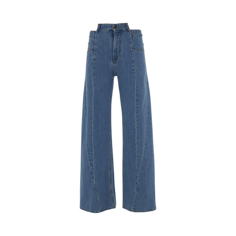 Cut Out Waistband Relaxed Fit Denim Jeans sold by MARAIS