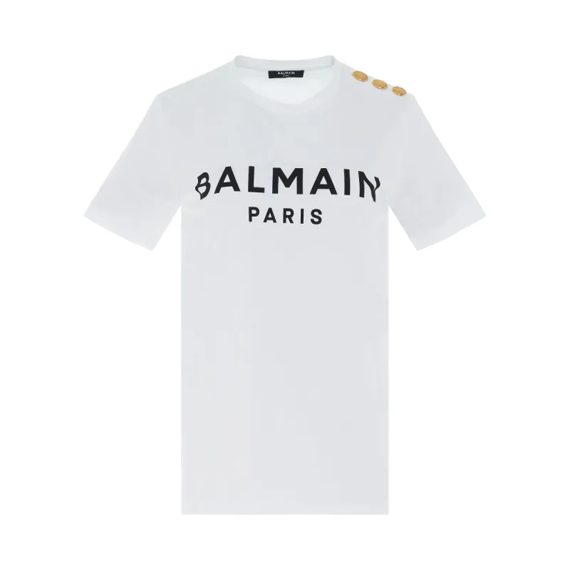 3 Button Printed Logo Classic Fit T-Shirt in White/Black sold by MARAIS