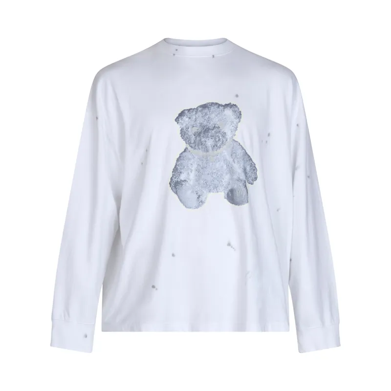 Pearl Necklace Teddy Long Sleeve T-Shirt in White sold by MARAIS