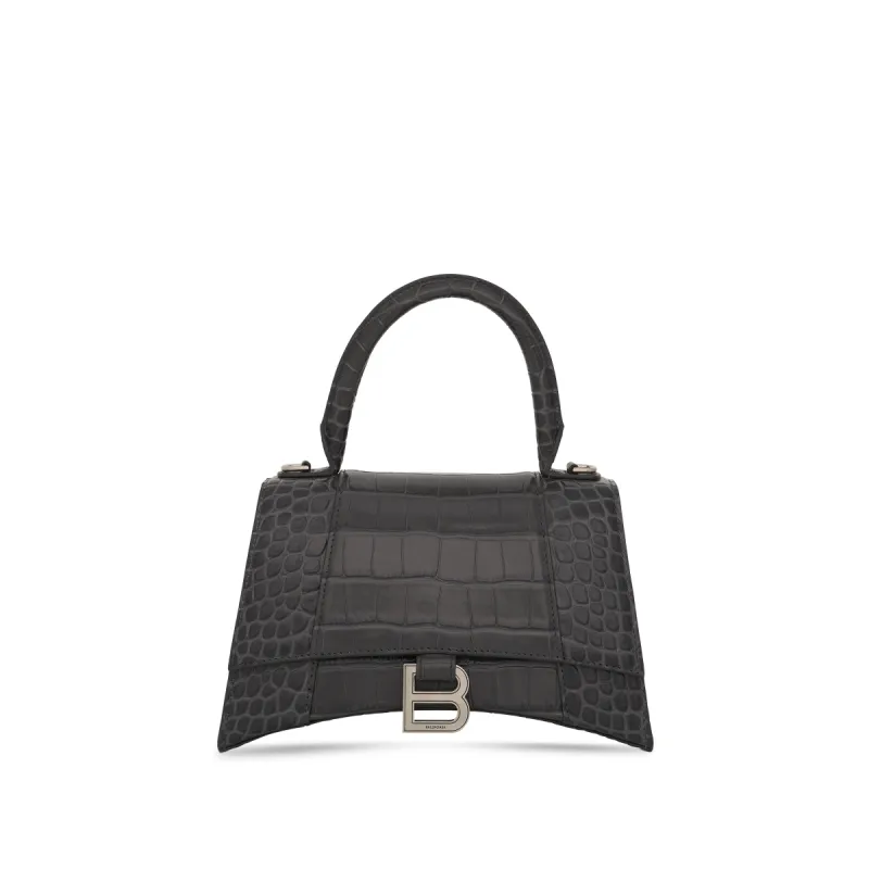 Hourglass Small Croco Embossed Bag in Dark Grey sold by MARAIS
