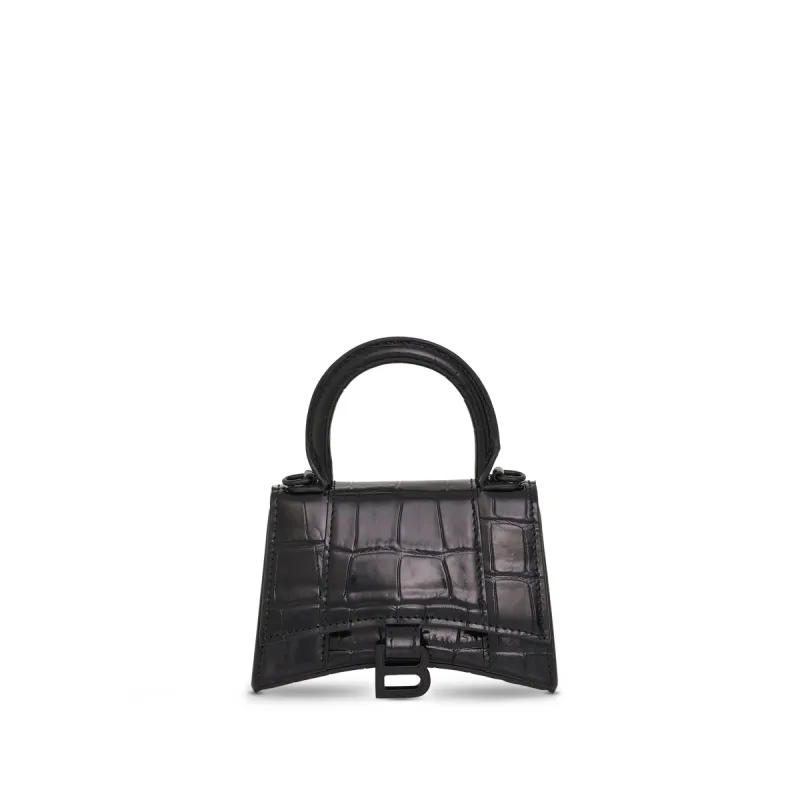 Hourglass Mini Croco Embossed Chain Bag in Black sold by MARAIS