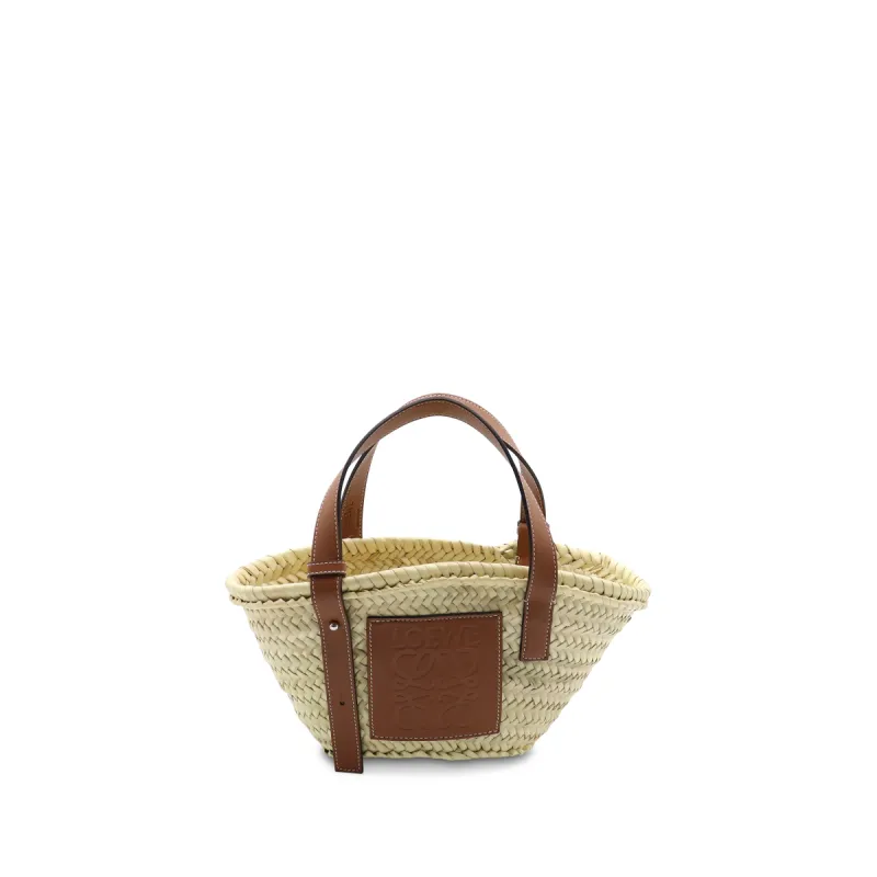 Small Basket Bag in Palm Leaf and Calfskin in Natural/Tan sold by MARAIS