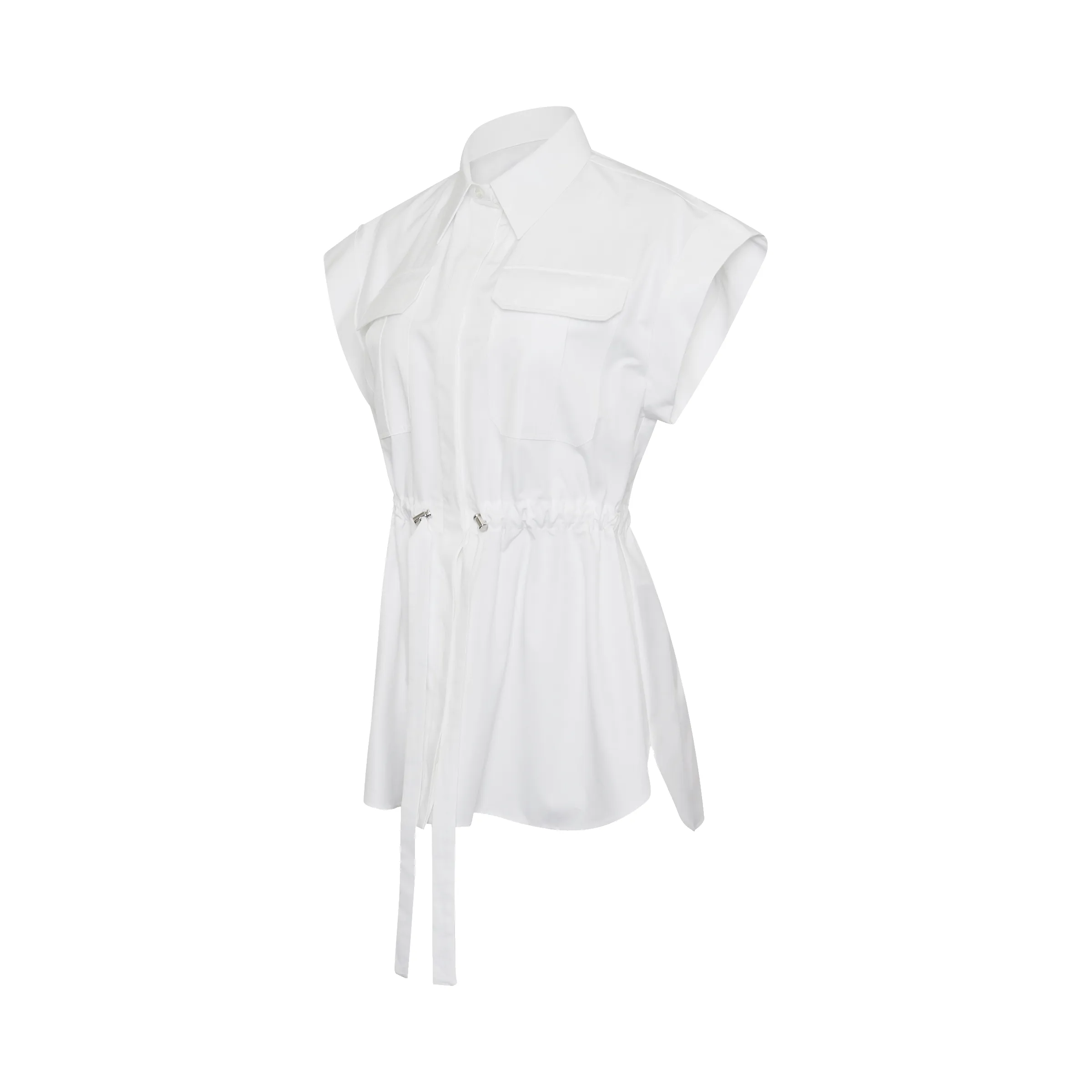 Drawstring Short Rolled Sleeves Shirt in White sold by MARAIS product image thumbnail 2