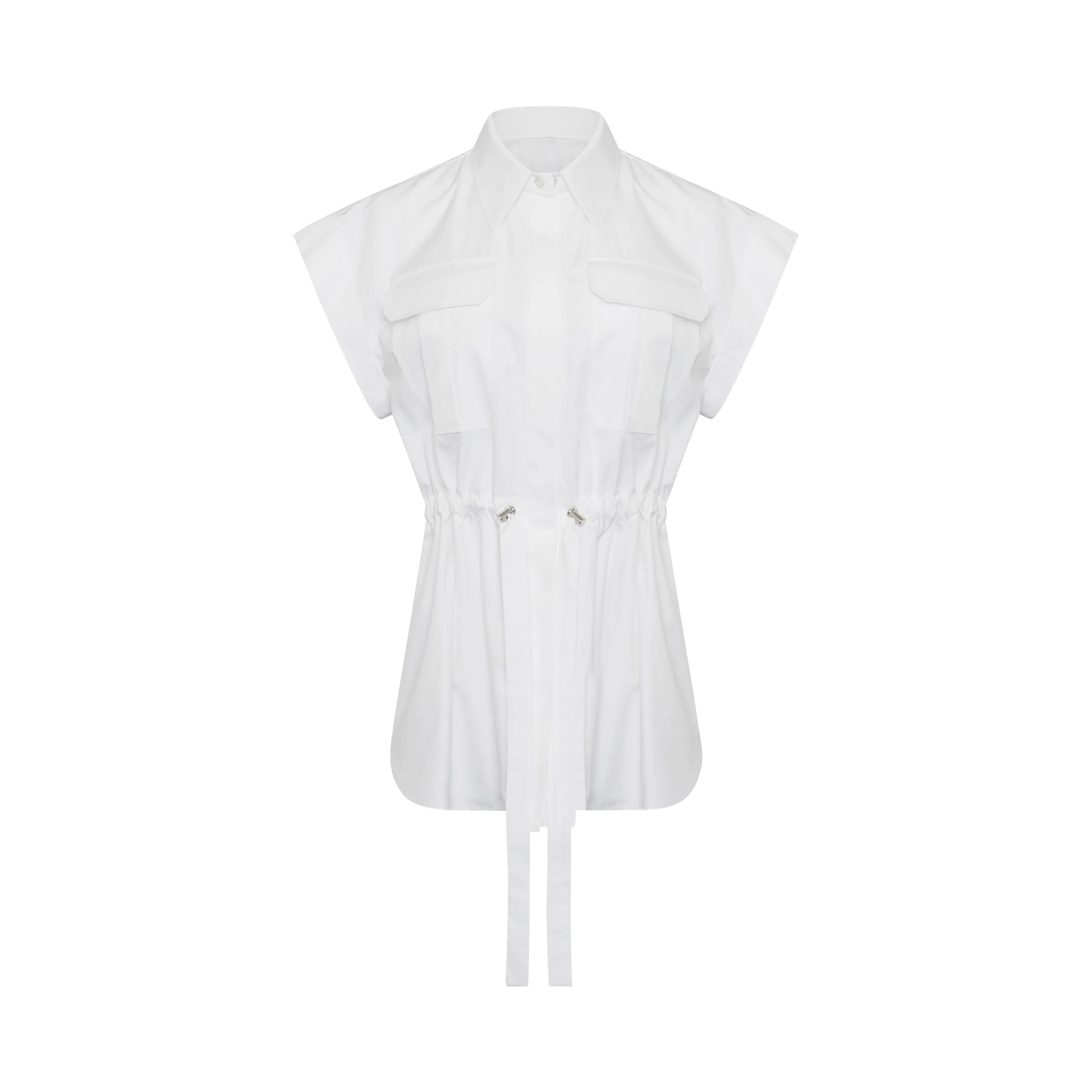 Drawstring Short Rolled Sleeves Shirt in White sold by MARAIS