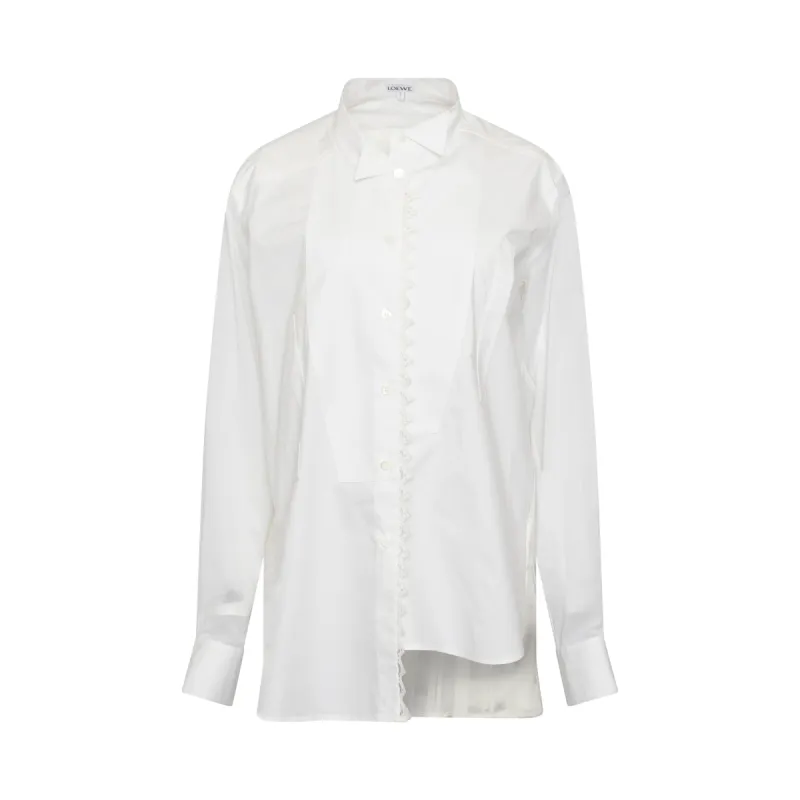Lace Trim Asymetric Shirt in White sold by MARAIS