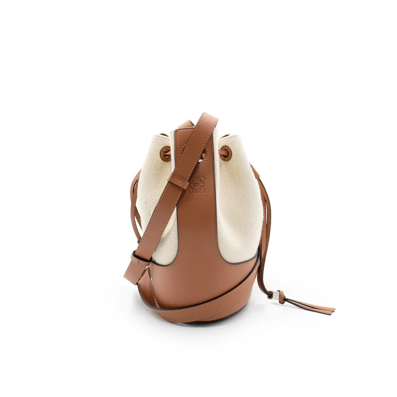 Small Balloon Bag in Canvas and Calfskin in Ecru/Tan sold by MARAIS