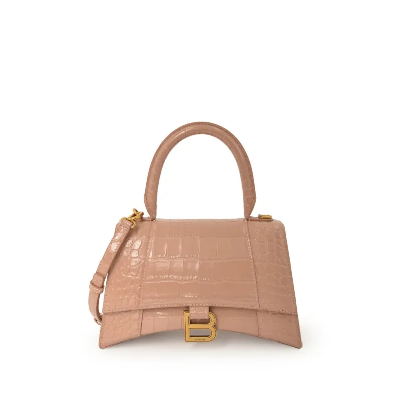 Hourglass Small Croco Embossed Bag in Nude Beige sold by MARAIS