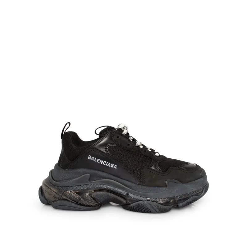 Triple S Clear Sole Sneakers in Black made by Balenciaga
