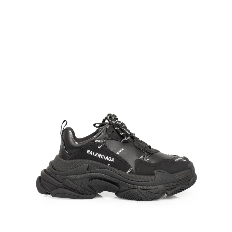 Allover Logo Triple S Sneakers in Black/White made by MARAIS