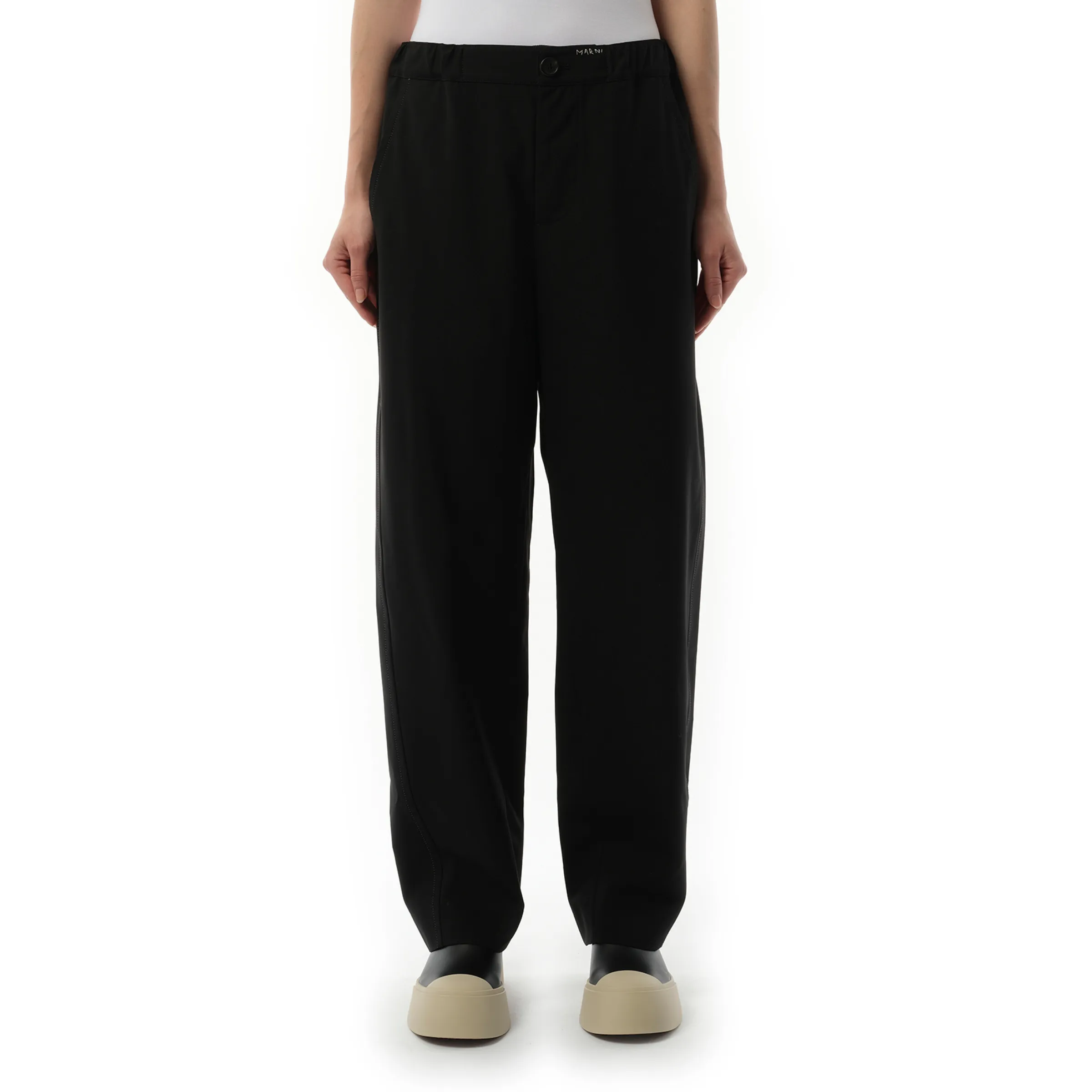 Straight Fit Light Wool Trouser in Black sold by MARAIS