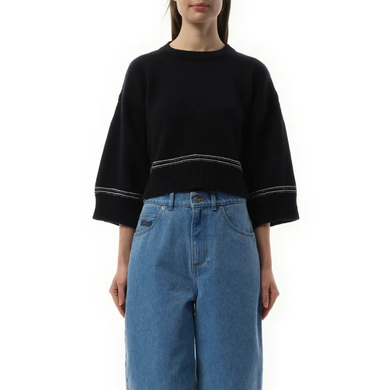 Logo Roundneck Sweater in Light Navy sold by MARAIS