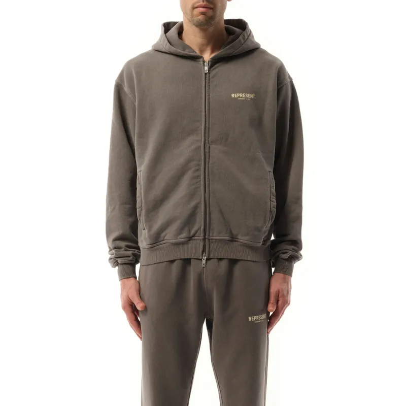 Represent Owners Club Zip Hoodie in Fog sold by MARAIS