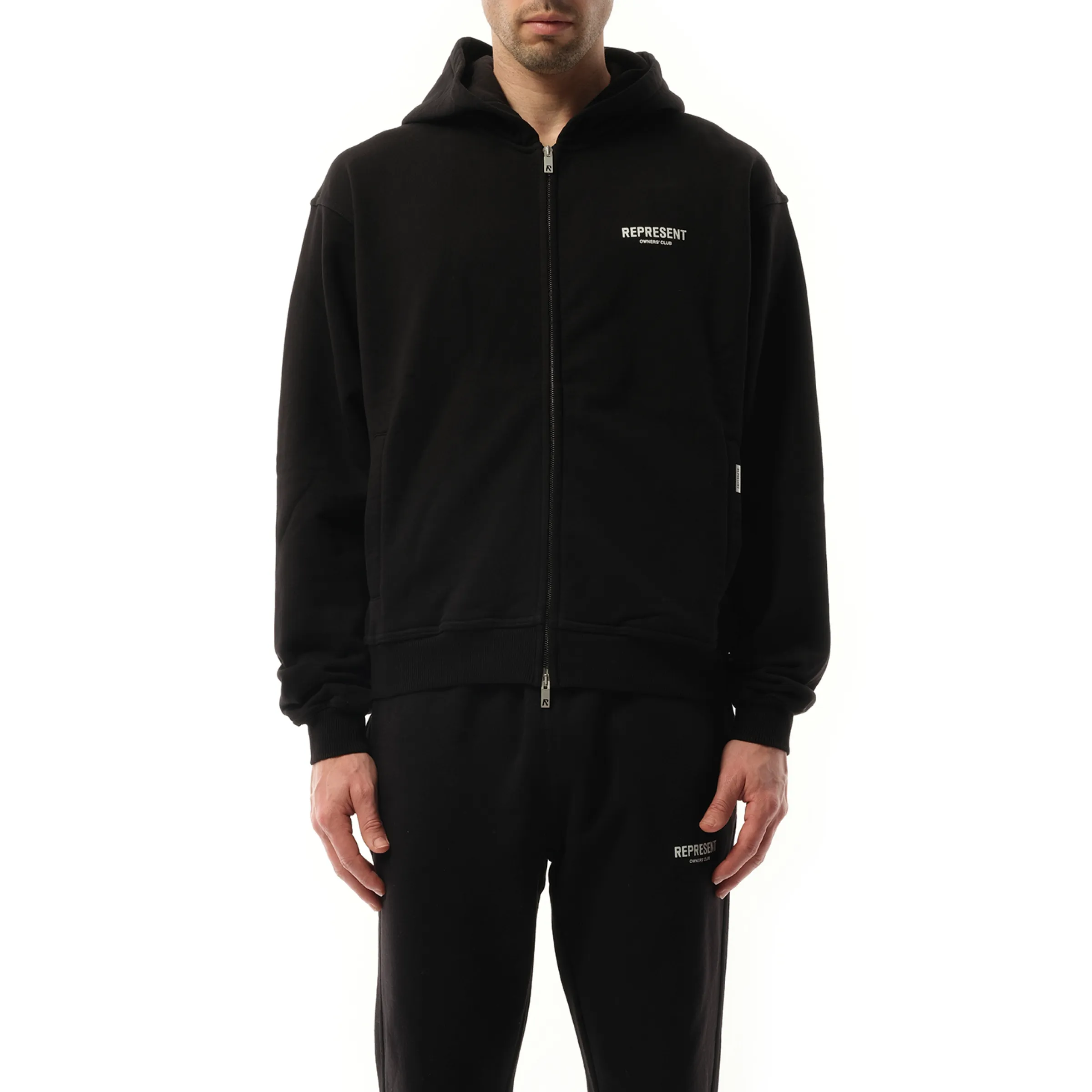 Represent Owners Club Zip Hoodie in Black sold by MARAIS