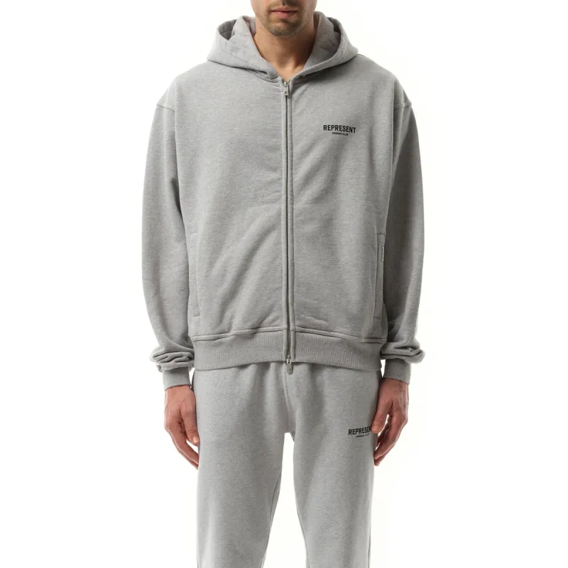 Represent Owners Club Zip Hoodie in Ash Grey/Black sold by MARAIS