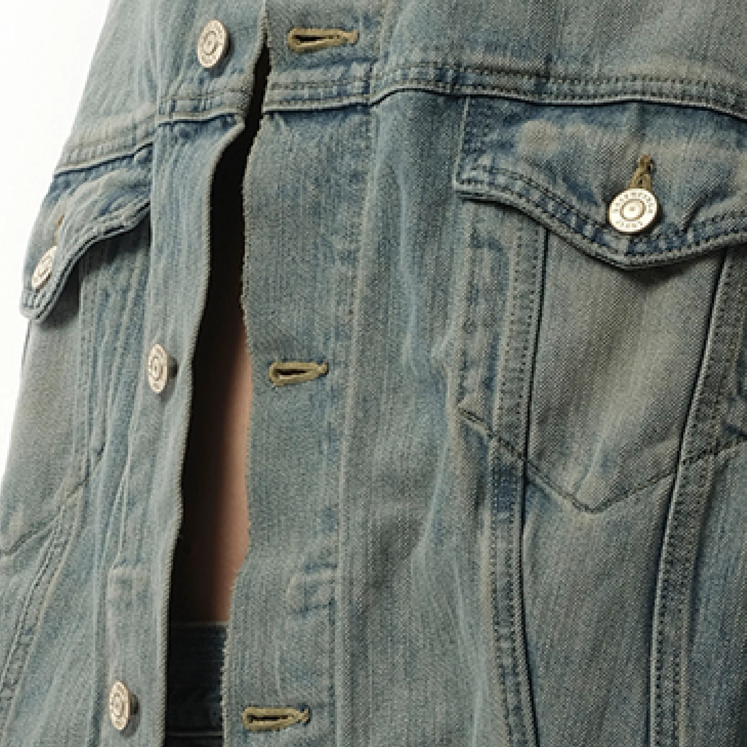 Off Shoulder Selvedge Denim Jacket in Blue sold by MARAIS product image thumbnail 2