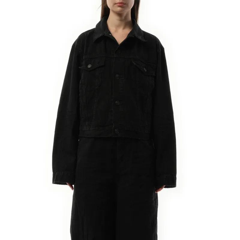 Small Fit Logo Denim Jacket in Black sold by MARAIS