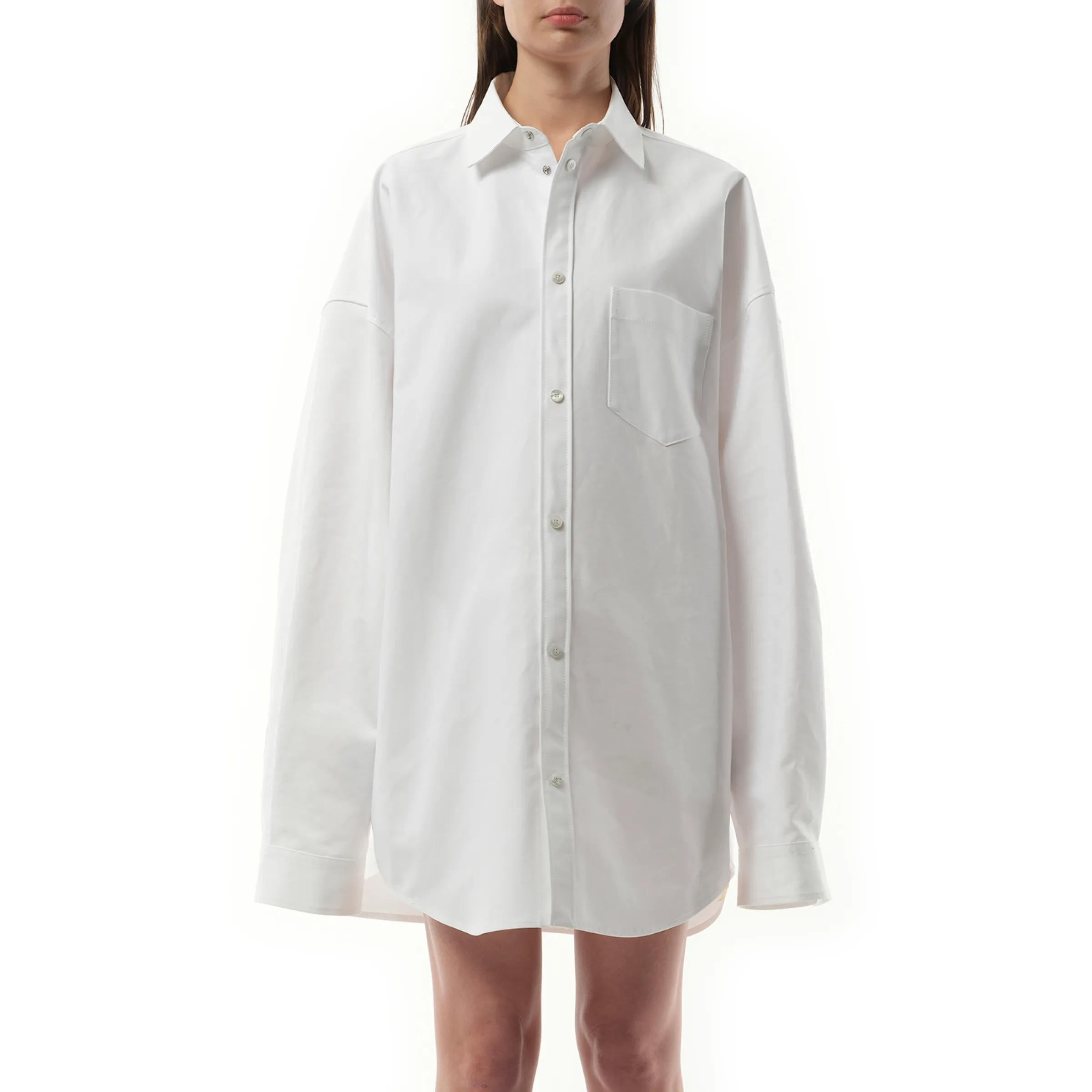 Cotton Poplin Outwear Shirt in White sold by MARAIS