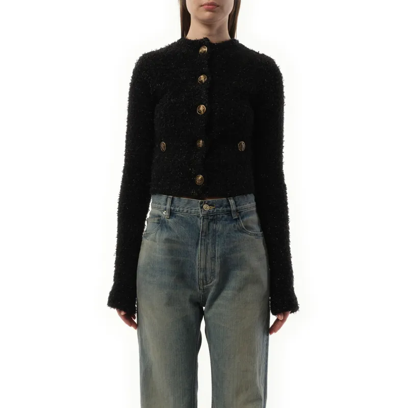 Cropped Tweed Cardigan in Black sold by MARAIS