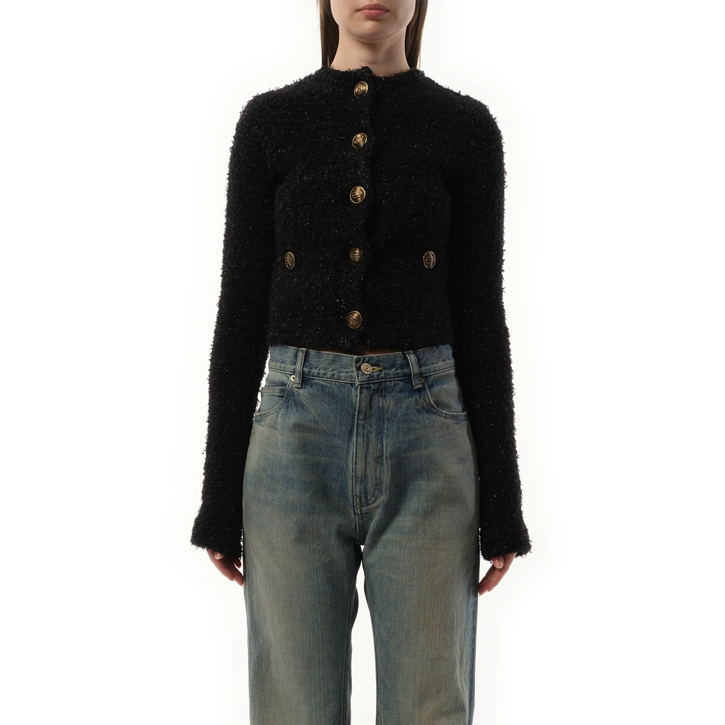 Cropped Tweed Cardigan in Black sold by MARAIS