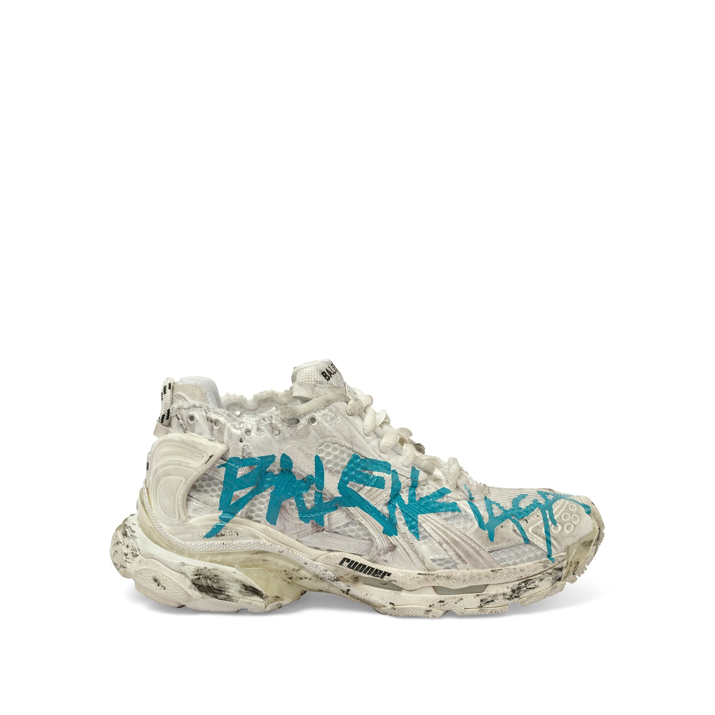 Runner Graffiti Sneaker in White/Blue sold by MARAIS