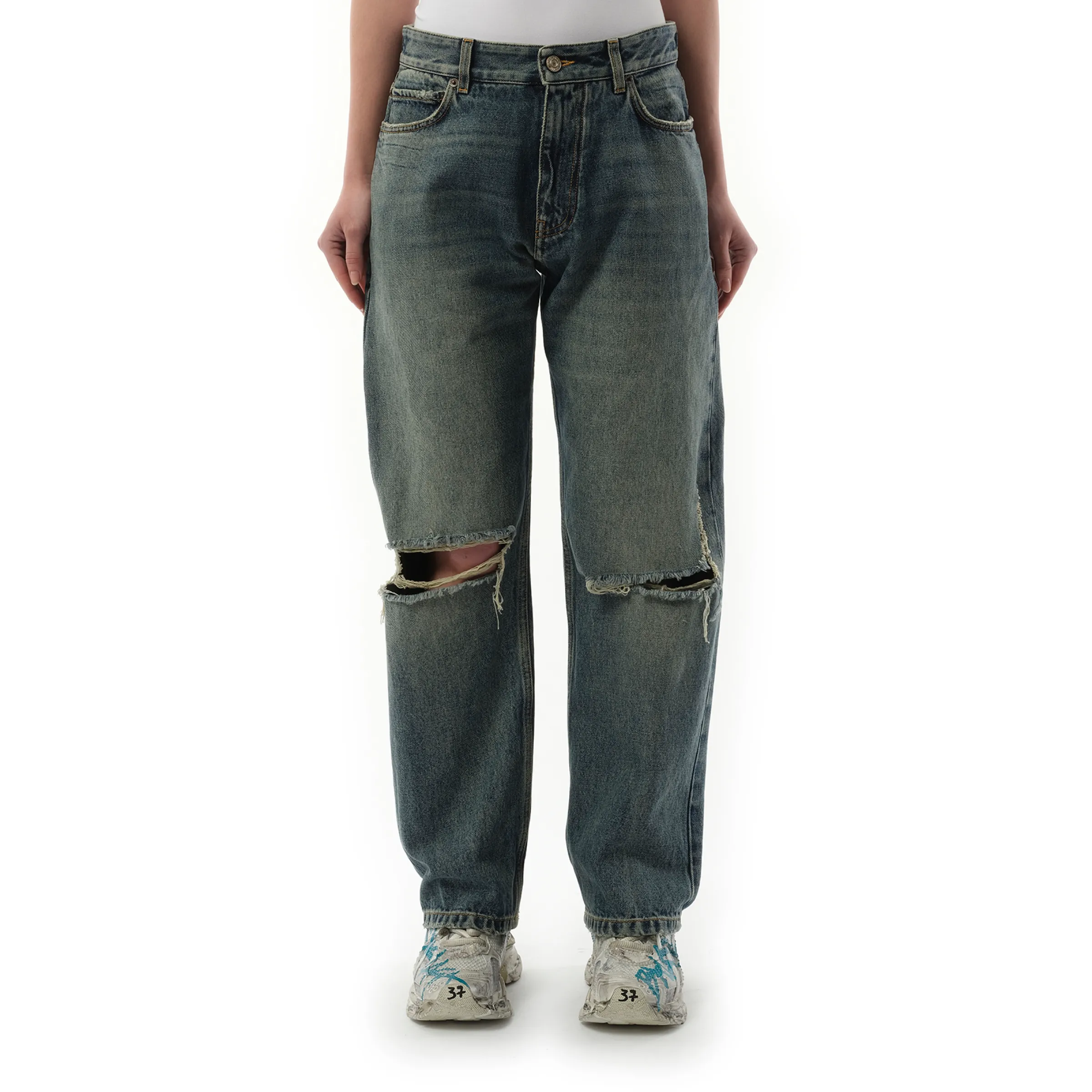 Buckle Loose Fit Jeans in Light Blue sold by MARAIS