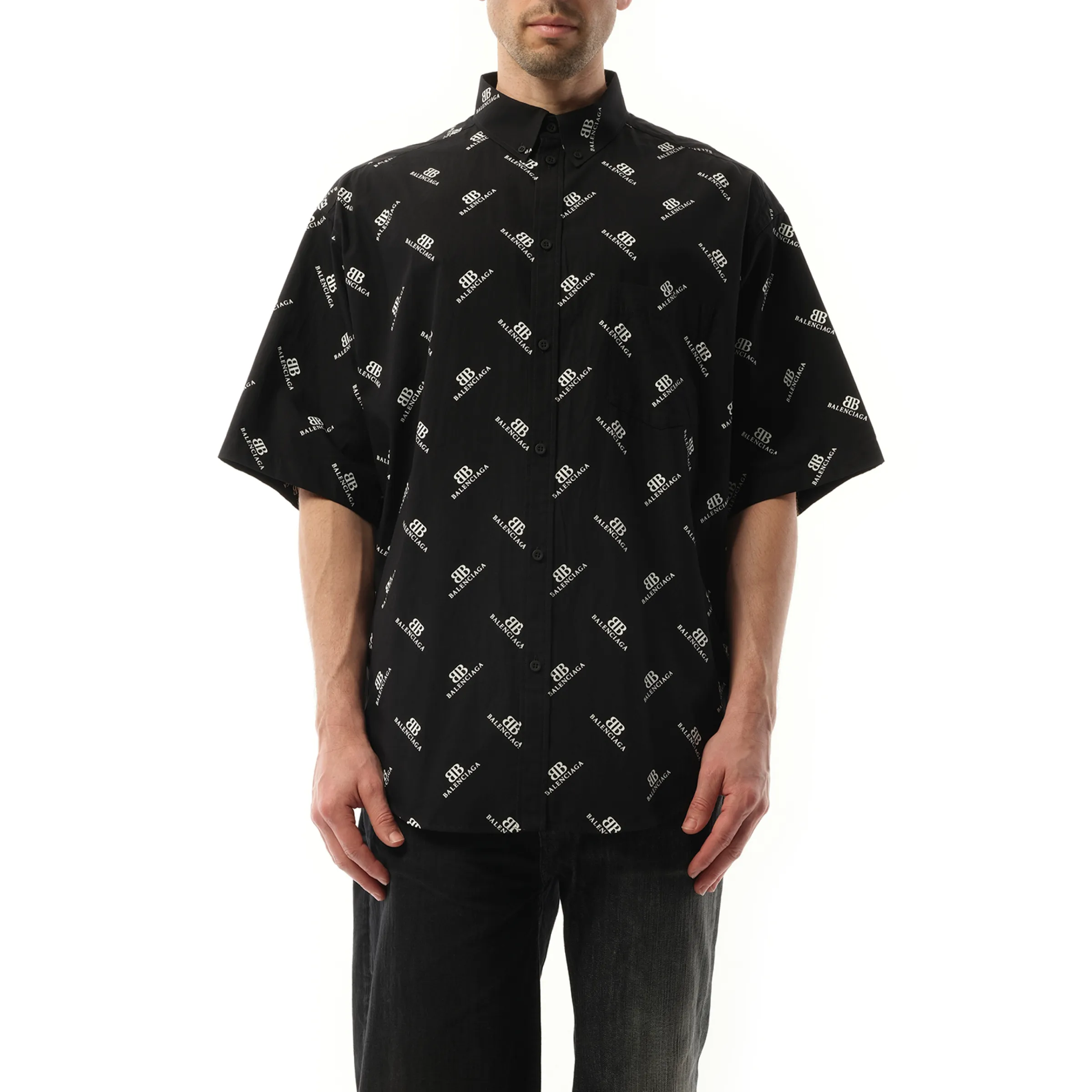 Monogram S/S Large Fit Shirt in Black/White sold by MARAIS