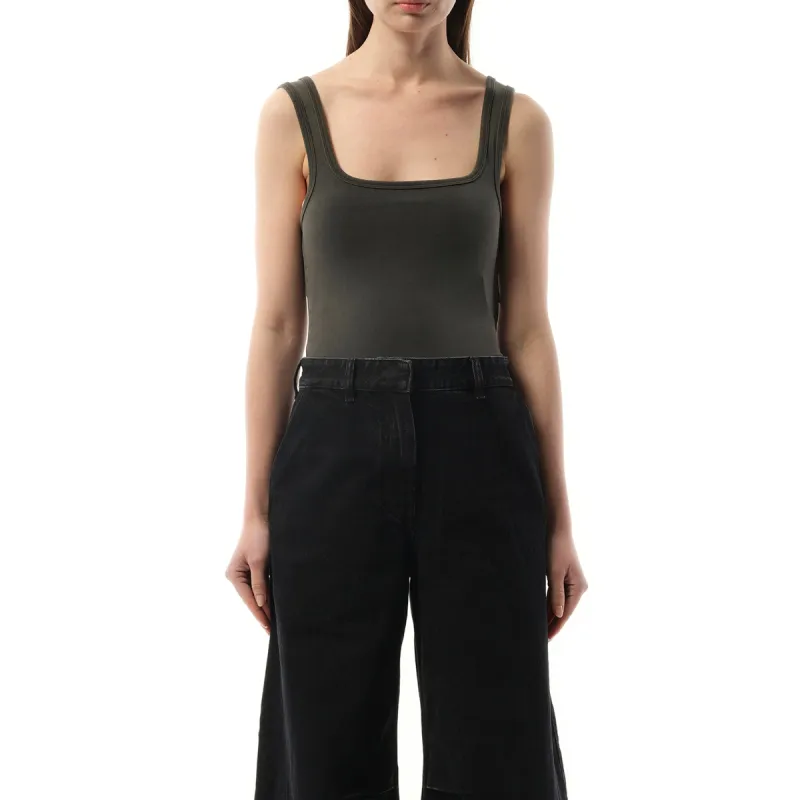 Square Neck Tank Top in Washed Black sold by MARAIS