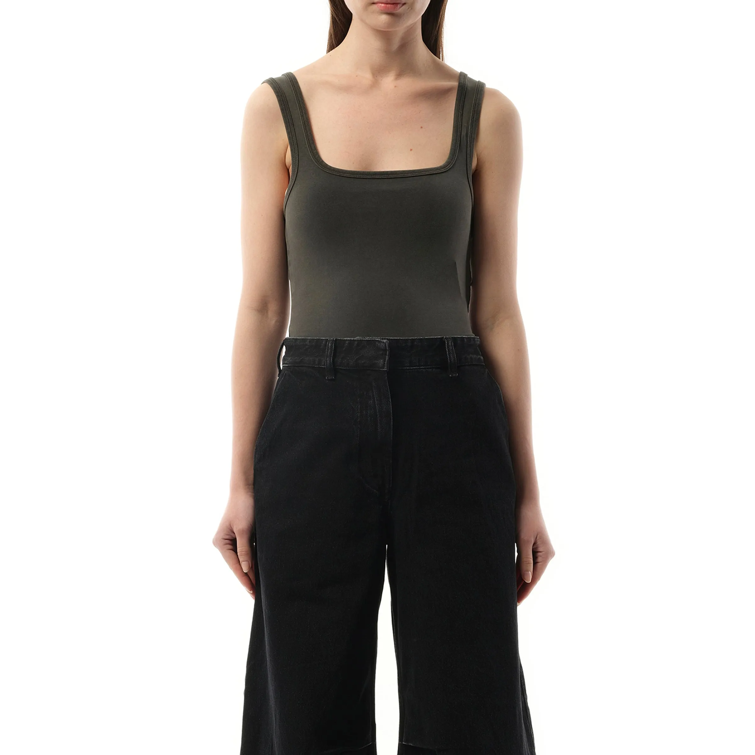 Square Neck Tank Top in Washed Black sold by MARAIS