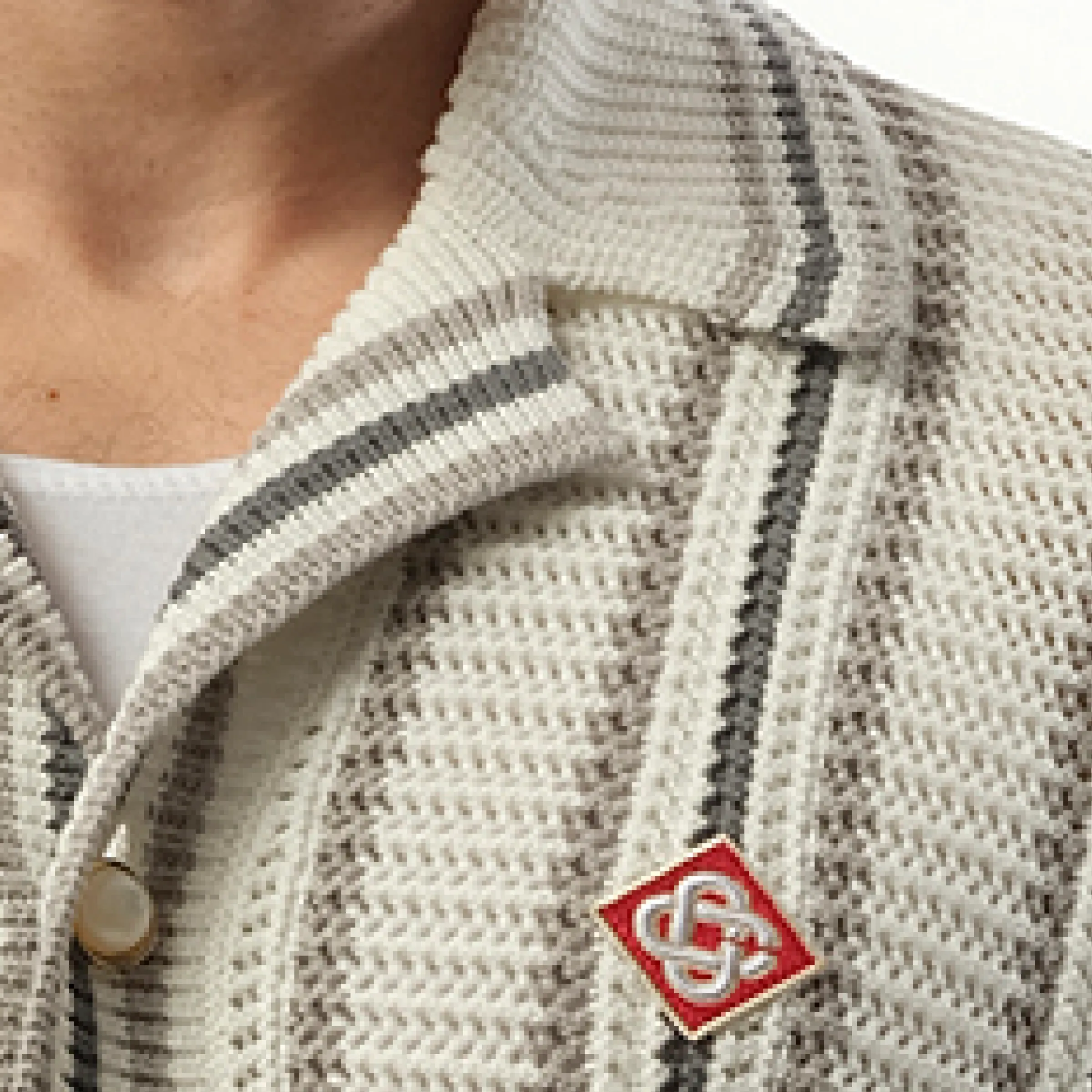 Crochet Textured Shirt in Grey/White sold by MARAIS product image thumbnail 3