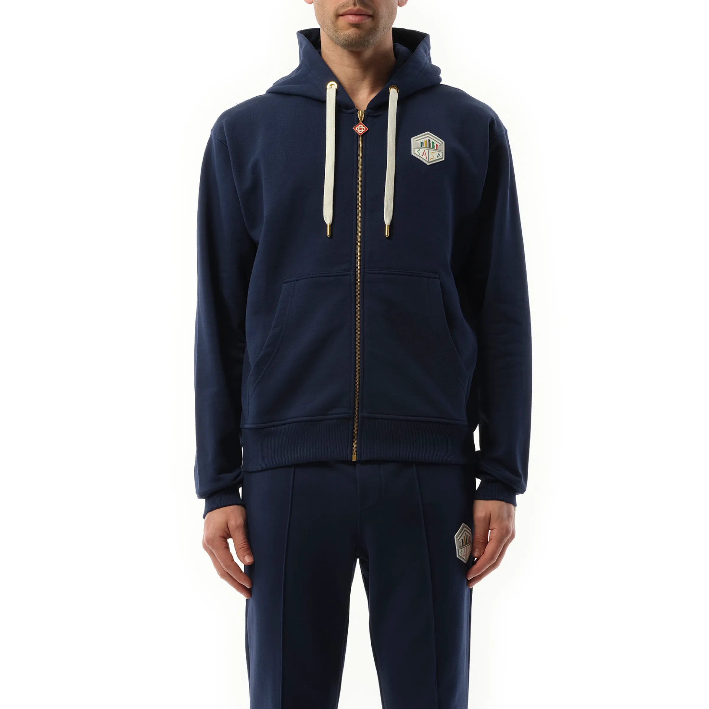 Casa Temple Zip Hoodie in Navy sold by MARAIS